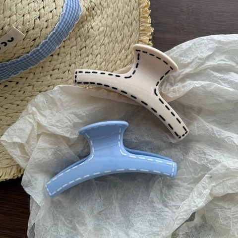 Pinza para el Pelo Grande Minimalista Francesa con Costuras en Contraste para Mujer Elegante Pinza de Tiburón de Color Sólido Accesorio de Peinado
