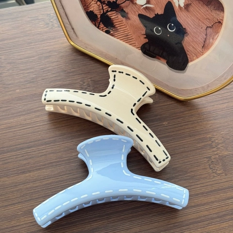 Pinza para el Pelo Grande Minimalista Francesa con Costuras en Contraste para Mujer Elegante Pinza de Tiburón de Color Sólido Accesorio de Peinado