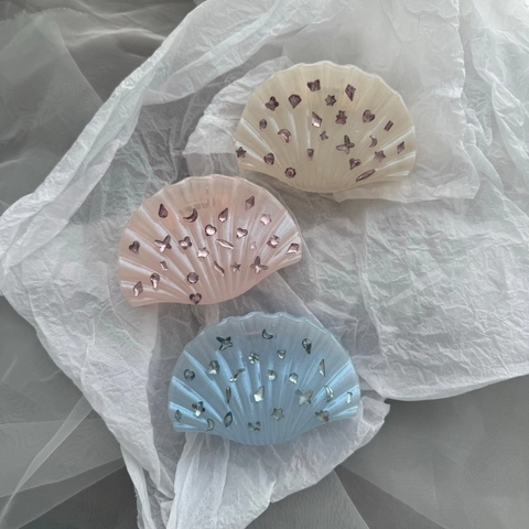 Mode Schelpvorm Haarklem Met Strass Parelmoer Plastic Grote Waaiervormige Haaraccessoires Voor Dames Haarstyling