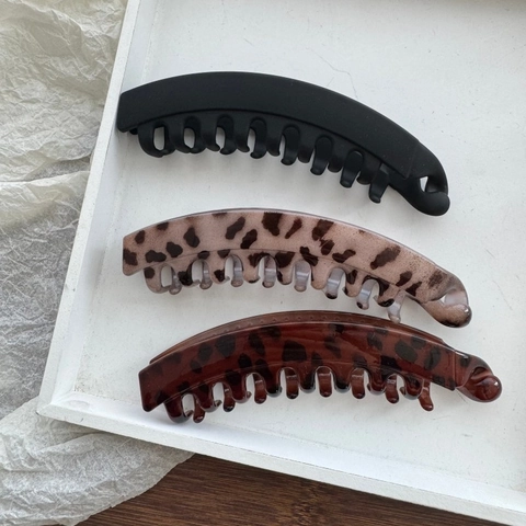 Minimalist Banana Hair Clip For Women Thick Hair High Ponytail Fixed Hairclip Leopard Pattern Matt Plastic Hair Claw Accessories