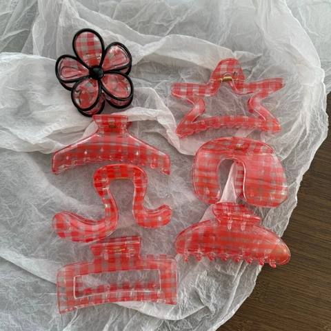 Molla per Capelli in Stile Coreano a Quadretti Vintage Rosso e Bianco in Resina per Donna e Ragazza Accessori per Capelli
