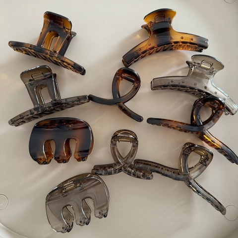 Pinza per Capelli Vintage Tartarugata da Donna in Plastica PC di Alta Qualità Clip a Squalo Grigio Accessori per Capelli Geometrici
