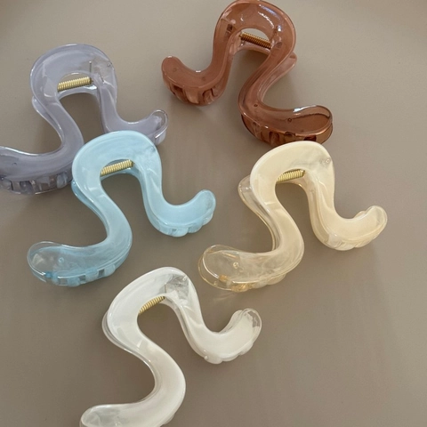 Grandi Pinze per Capelli a Onda a Forma di S Moderne Motivo Marmorizzato in Resina per Donna Accessori per Capelli