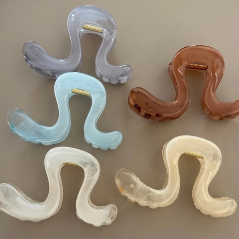 Grandi Pinze per Capelli a Onda a Forma di S Moderne Motivo Marmorizzato in Resina per Donna Accessori per Capelli
