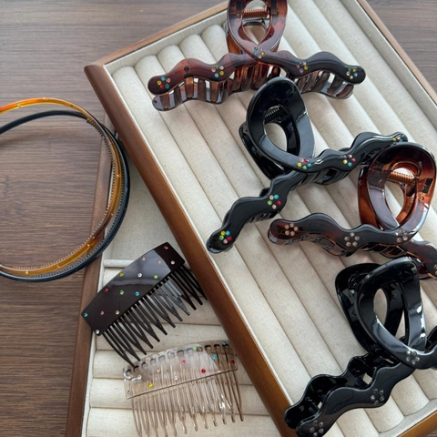 French Vintage PC Wave Hair Claw Clip With Colored Rhinestones Tortoiseshell Hair Comb Headband For Women Hair Accessories