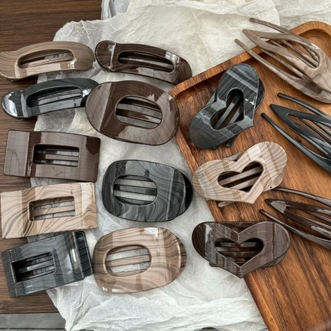 Molla per Capelli Vintage Con Venature del Legno Stile Francese Motivo Marmo Grande Forcina Geometrica Accessori Donna Quotidiana