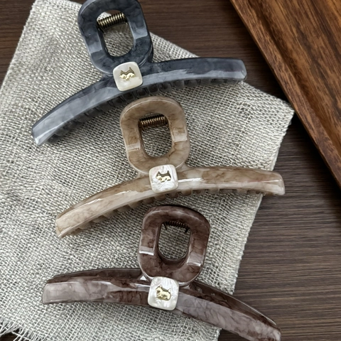 Pinza para el Cabello Grande Patrón Mármol para Mujer Moda Perro Decoración PC Material Shark Clip Accesorio Elegante