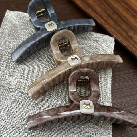 Pinza para el Cabello Grande Patrón Mármol para Mujer Moda Perro Decoración PC Material Shark Clip Accesorio Elegante