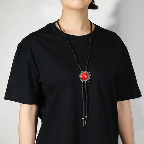 Vintage Western Cowboy Bolo Tie Retro Sonnenblume Legierung Anhänger Leder Geflochtene Kordel Kette Für Herren Damen Alltag