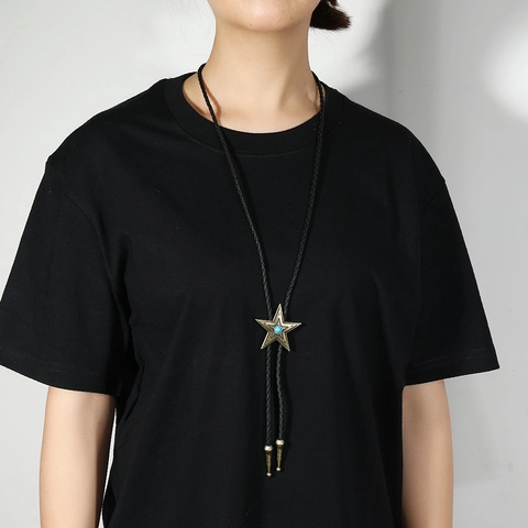 Western Cowboy Bolo Tie Retro Pentagramm Stern Synthetischer Türkis Lederkordel Halskette Für Herren Damen Verstellbarer Schmuck Geschenk