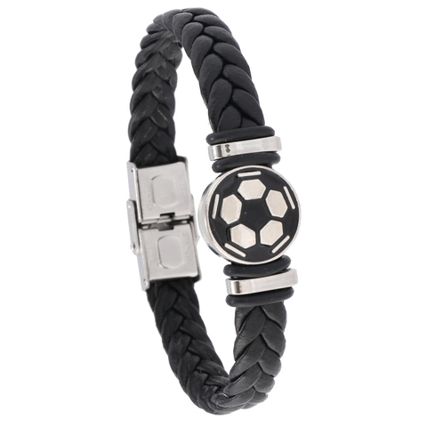 Football Sport Braided Synthetic Leather Bracelet With Stainless Steel Buckle For Men Women Soccer Fans Fashion Jewelry Gift