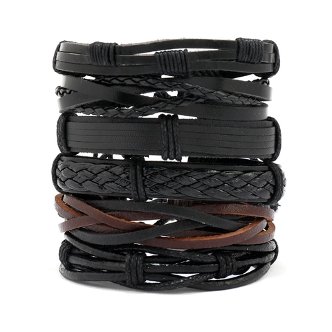 Herren Vintage Mehrlagiges Geflochtenes Lederarmband Verstellbares PU Wachshanfseil Punk Stil Handgefertigter Schmuck
