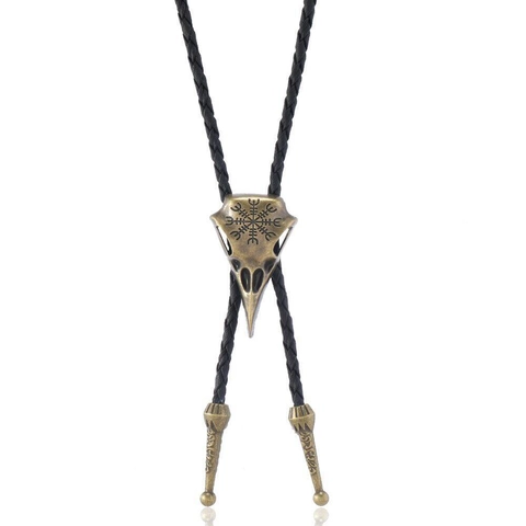 Vintage Punk Vogel Schädel Bolo Tie Für Herren Damen Legierung Anhänger Wikinger Kompass Vegvisir Lederband Kette Schmuck
