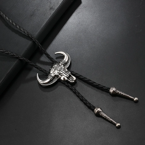 Vintage Western Cowboy Bolo-Krawatte Retro Stierschädel Legierung Anhänger PU-Leder Geflochtenes Seil Herren Damen Zubehör