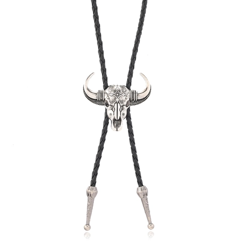Vintage Western Cowboy Bolo-Krawatte Retro Stierschädel Legierung Anhänger PU-Leder Geflochtenes Seil Herren Damen Zubehör