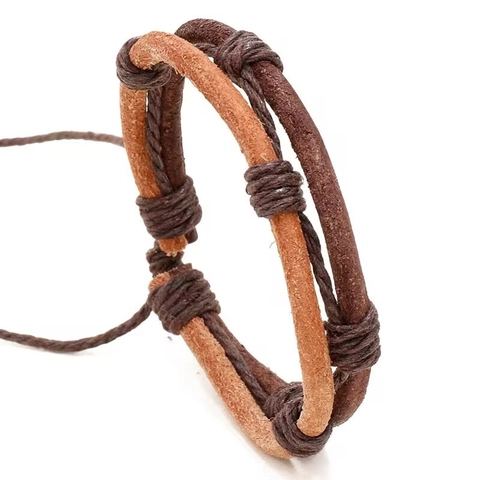 Bracciale Vintage in Pelle di Vacchetta Intrecciata Multistrato per Uomo Donna Fatto a Mano Corda di Canapa Gioielli Bohemian Retro