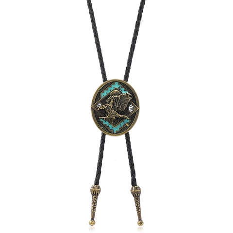 Vintage Western-Cowboy Bolo-Krawatte Adler-Anhänger Leder Geflochtene Kordel Halskette Retro Bronze Silber Legierung Herren Damen Halsschmuck