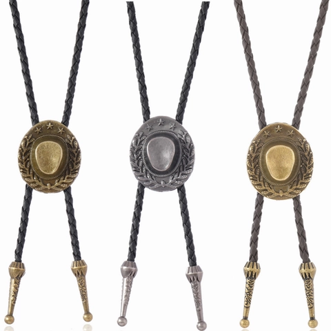Western Vintage Cowboy Hat Bolo Tie Retro Braided Leather Cord Wheat Star Alloy Pendant Necklace For Men Women Jewelry