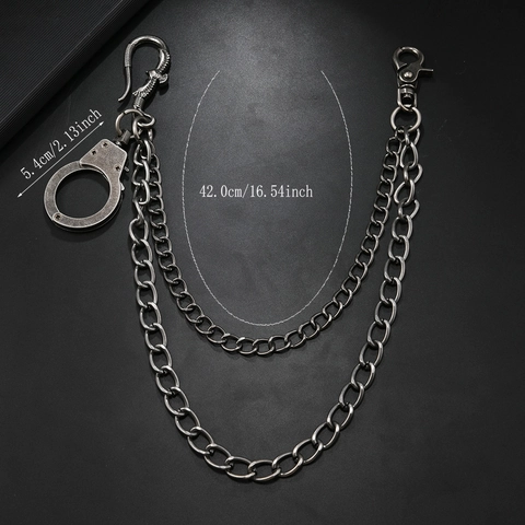 Hosenkette Aus Legierung Eisen Punk Doppelschichtige Handschellen Dekor Antiksilber Streetwear Hip Hop Geldbörsenkette