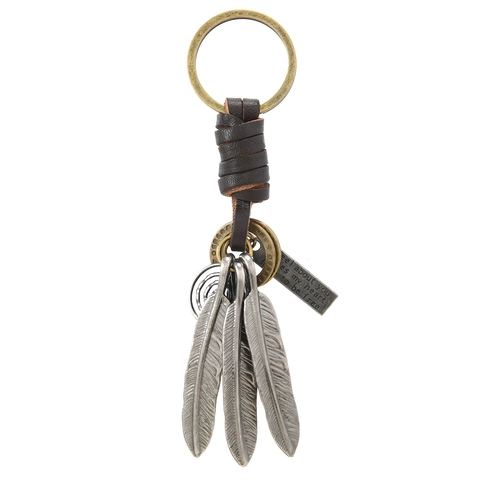 Vintage Woven Cowhide Alloy Feather Anchor Keychain Retro Antique Bronze Leather Pendant Key Ring For Men Women Daily Gift