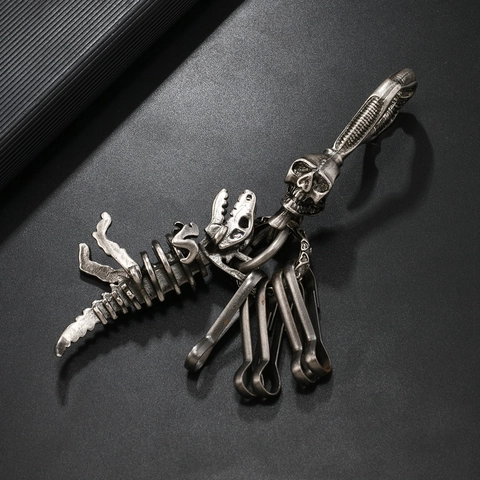 Portachiavi Gotico Vintage Scheletro di T-Rex Teschio Lega Argento Antico Ciondolo Osso Dinosauro Halloween per Auto