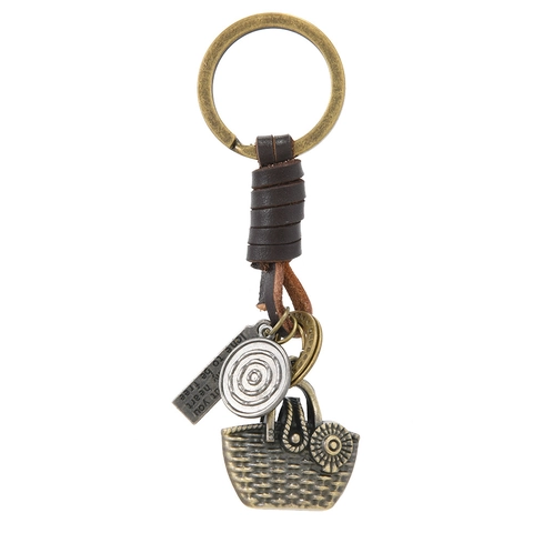 Portachiavi Intrecciato in Pelle Lega di Bronzo Vintage Con Ciondolo Gatto della Fortuna Civetta Cesto Stile Industriale