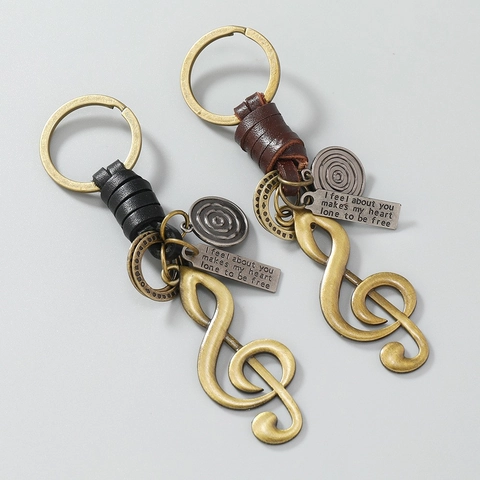 Portachiavi Vintage Chiave di Violino per Donna Uomo Pelle di Vacca Fatto a Mano Ciondolo Nota Musicale in Lega Accessorio Borsa Retro Gioielli