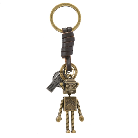 Portachiavi Robot Industriale Vintage Lega di Bronzo Vera Pelle di Vacchetta Ciondolo Intrecciato Portachiavi Souvenir Uomini Donne