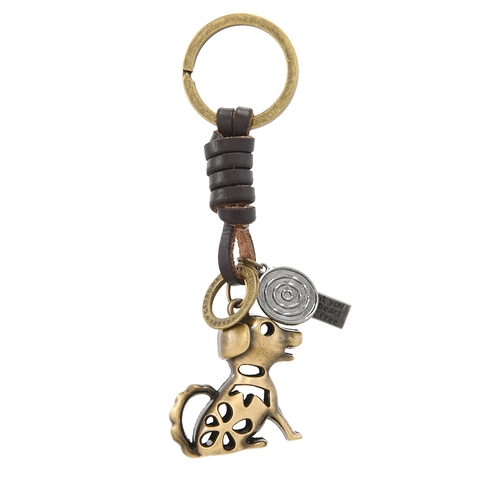 Portachiavi in Lega a Forma di Cane Vintage Con Avvolgimento in Pelle Ciondolo con Tag in Metallo Retrò Unisex Regalo
