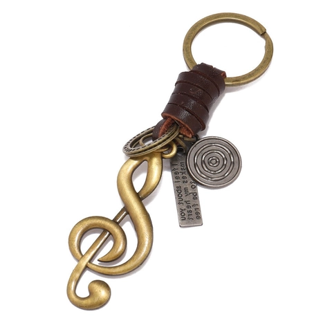 Portachiavi Vintage Chiave di Violino per Donna Uomo Pelle di Vacca Fatto a Mano Ciondolo Nota Musicale in Lega Accessorio Borsa Retro Gioielli