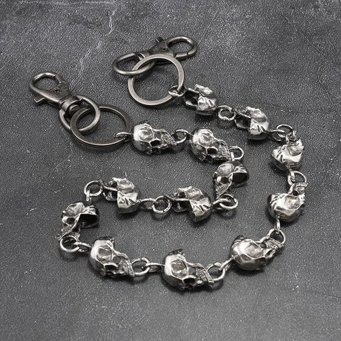 Punk Totenkopf Taillenkette Für Herren Antiksilber Metall Hip Hop Hosenkette Brieftaschenkette Mit Karabinerverschluss Und Schlüsselring
