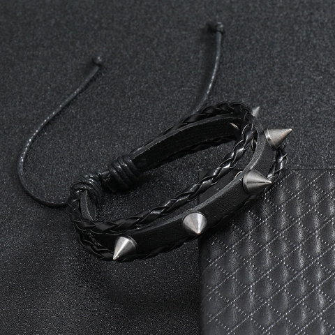 Punkrock Vintage PU Leder Geflochten Nieten Armband Für Herren Damen Verstellbare Spike Studded Mode Armreif Handschmuck