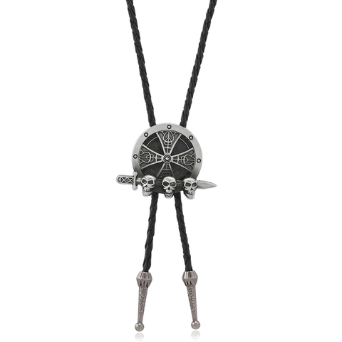 Cravate Bolo Vintage Western Aigle Crâne Pour Hommes Collier En Cordon De Cuir PU Tressé Pendentif En Alliage Style Punk Gothique