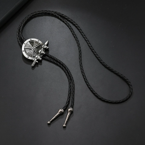Cravate Bolo Vintage Western Aigle Crâne Pour Hommes Collier En Cordon De Cuir PU Tressé Pendentif En Alliage Style Punk Gothique