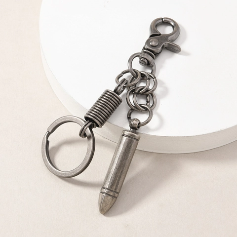 Retro Antique Silver Bullet Keychain For Men Industrial Style Alloy Metal Key Ring Cool Pendant Jewelry Accessory