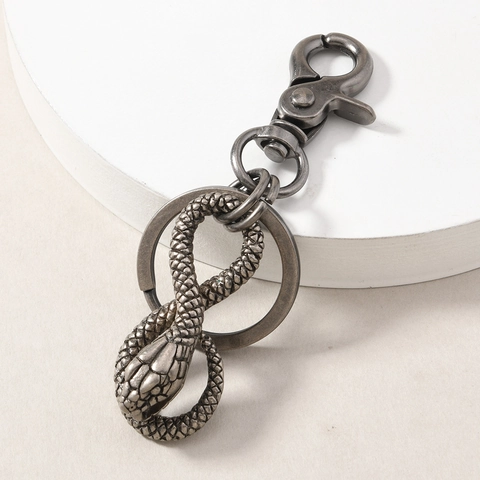 Porte-clés en Métal Serpent Infini Argent Antique Rétro Avec Fermoir Mousqueton Pendentif Animal Personnalisé Cadeau