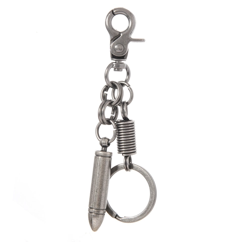 Retro Antique Silver Bullet Keychain For Men Industrial Style Alloy Metal Key Ring Cool Pendant Jewelry Accessory