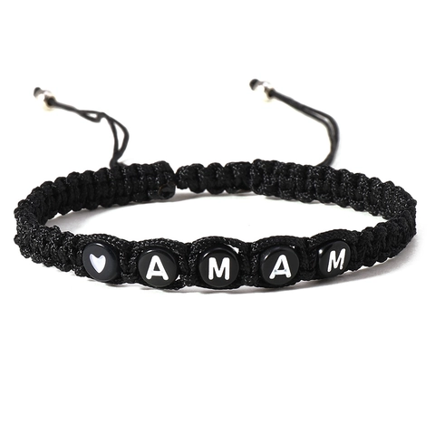Vintage Handmade Braided Rope Bracelet With Letter Beads Heart Adjustable Drawstring Friendship Bracelet For Couples