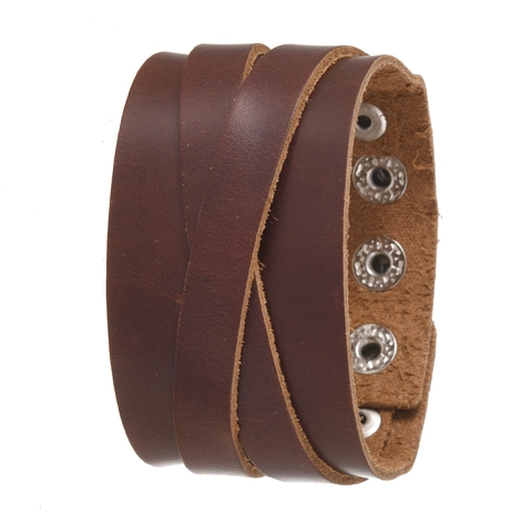 Punk Retro Runderleer Armband Voor Heren Breed Gevlochten Legering Drukknop Polsband Rock Stijl Gepersonaliseerde Sieraden