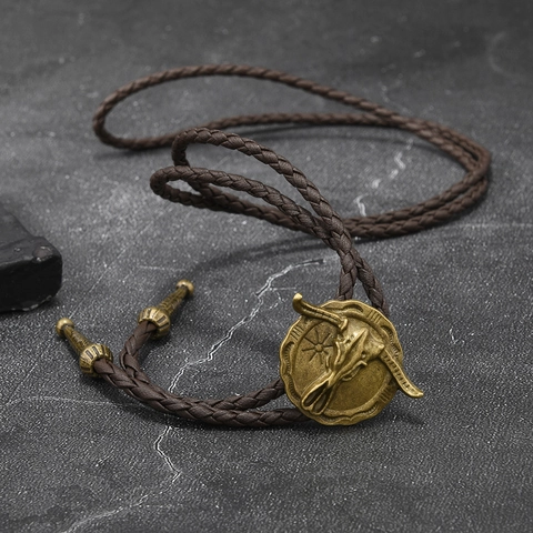 Vintage Western Cowboy Bolo Tie Stierschädel Anhänger Zinklegierung Leder Geflochtene Kette Retro Hemdkette Schmuck Für Damen Herren
