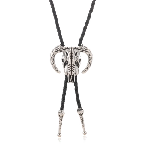 Vintage Widderschädel Bolo-Krawatte Für Herren Western Cowboy Anhänger Halskette Mit Geflochtener Kunstlederschnur Retro Hemd Krawatte