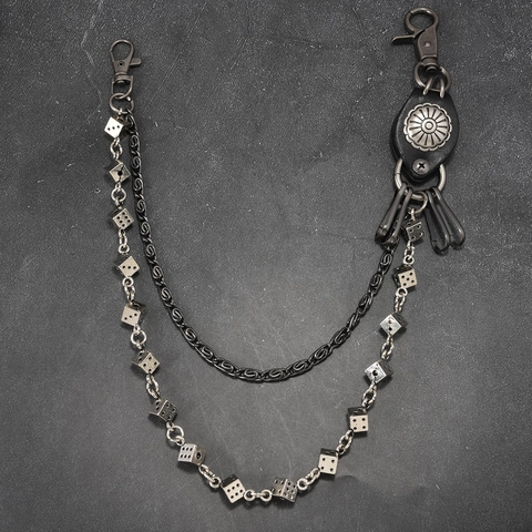 Punk Metal Pants Chain With Dice Pendants Double Layered Alloy Iron Jeans Wallet Chain For Men Women Hip Hop Street Jewelry