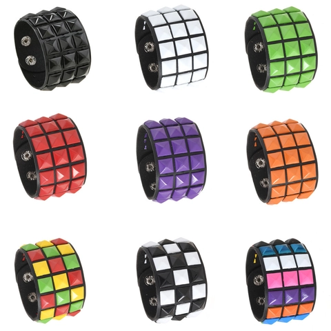 Pulsera de Cuero Con Tachuelas Punk Rock para Hombre Brazalete Gótico de Remaches de Pirámide Muñequera Ajustable Joyería Accesorio de Fiesta Halloween