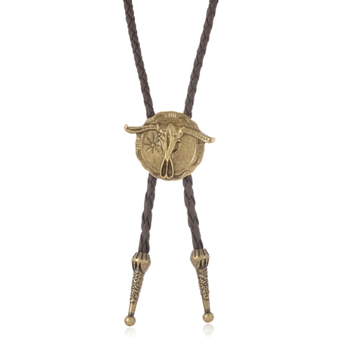Vintage Western Cowboy Bolo Tie Stierschädel Anhänger Zinklegierung Leder Geflochtene Kette Retro Hemdkette Schmuck Für Damen Herren