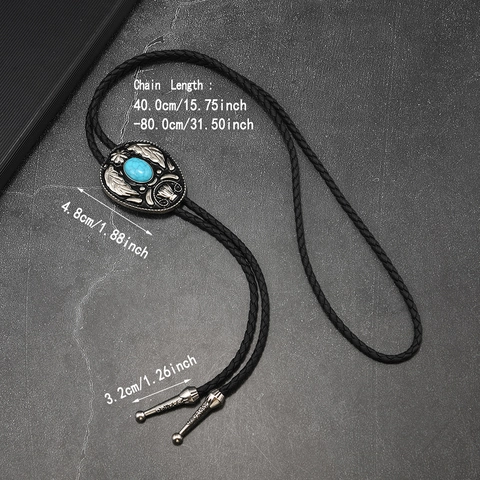 Vintage Western Cowboy Bolo Tie Retro Alloy Turquoise Pendant Woven Leather Cord Necklace For Men Women Unisex Party Jewelry