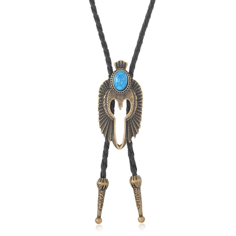 Vintage Western Eagle Turquoise Bolo Tie Adjustable PU Leather Braided Cord Necklace Bronze Silver Ethnic Jewelry For Unisex