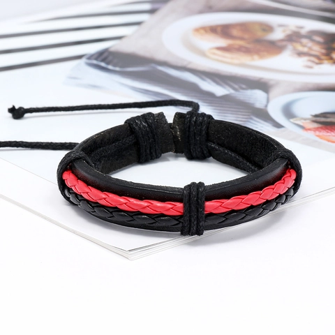 Bracciale in Pelle di Vacchetta Intrecciato a Mano per Uomo Donna Vintage Multistrato Regolabile Punk Gioielli