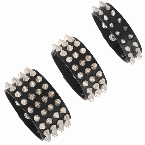 Pulsera de Cuero con Púas y Remaches Punk Rock para Hombre Brazalete Ancho Goth con Tachuelas de Aleación Joyería de Moda Negra Regalo
