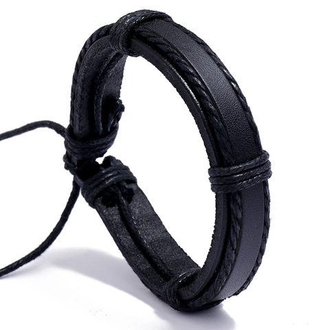 Bracciale in Pelle Intrecciata Retro per Uomo Donna Vintage Punk Regolabile Multistrato in Pelle di Vacchetta Gioielli di Moda Regalo