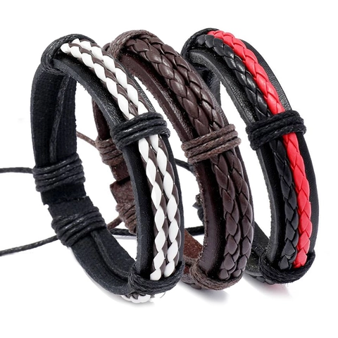 Bracciale in Pelle di Vacchetta Intrecciato a Mano per Uomo Donna Vintage Multistrato Regolabile Punk Gioielli